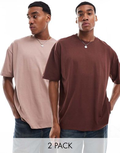 Lot de 2 t-shirts oversize - Marron et rose - Asos Design - Modalova