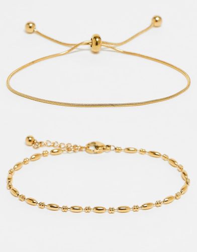 Lot de 2 bracelets d'amitié chaîne fine en acier inoxydable étanche avec pochette cadeau - Asos Design - Modalova