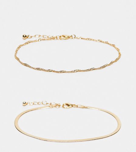 Lot de 2 bracelets de cheville avec chaîne serpent et chaîne torsadée en plaqué or 14 carats - Asos Design - Modalova