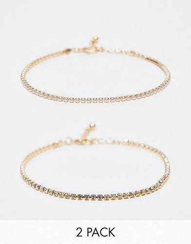 Lot de 2 bracelets de cheville en chaîne avec fausses perles et cristaux - Asos Design - Modalova