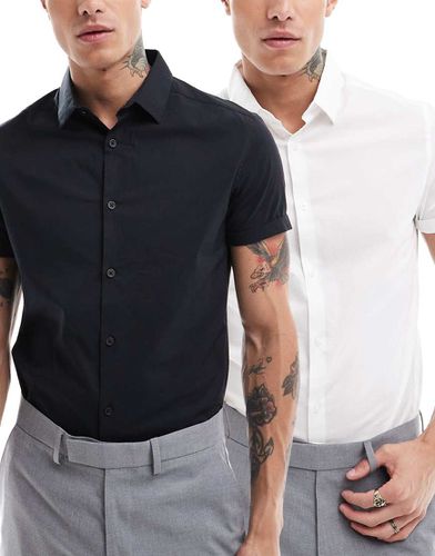 Lot de 2 chemises de travail ajustées - Noir et blanc - Asos Design - Modalova