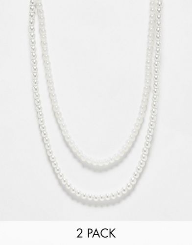 Lot de 2 colliers avec perles fantaisie 6 mm et perles yeux de chat - Asos Design - Modalova