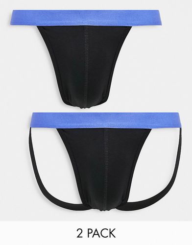 Lot de 2 jock-straps avec taille bleue contrastante - Noir - Asos Design - Modalova