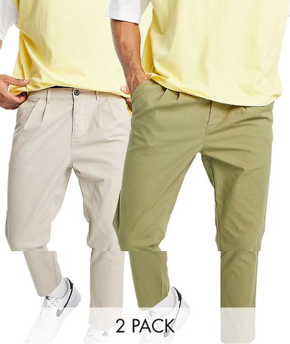 Lot de 2 pantalons chino coupe cigarette à pinces - Kaki foncé et beige - Économie - Asos Design - Modalova