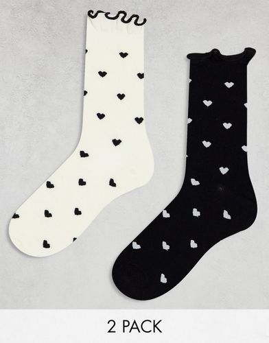 Lot de 2 paires de chaussettes à imprimé caur et bords volantés - Noir et blanc - Asos Design - Modalova