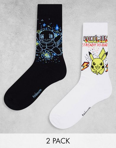 Lot de 2 paires de chaussettes à motifs Pokémon - Noir et blanc - Asos Design - Modalova