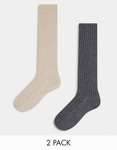 Lot de 2 paires de chaussettes montantes côtelées - Gris/avoine - Asos Design - Modalova