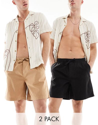 Lot de 2 shorts larges en lin - Noir/marron - Asos Design - Modalova