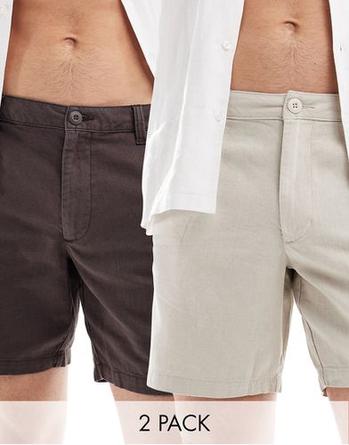 Lot de 2 shorts slim mi-longs en lin avec taille fixe - Marron/taupe - Asos Design - Modalova