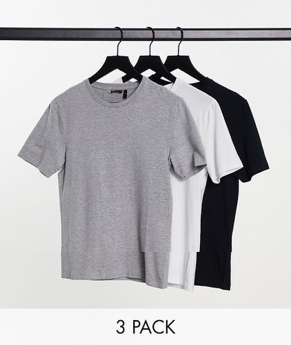 Lot de 3 t-shirts moulants ras de cou - Gris chiné, blanc et noir - Asos Design - Modalova