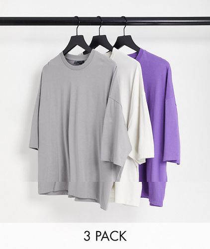 Lot de 3 t-shirts oversize ras de cou - Gris, blanc et lilas - Asos Design - Modalova