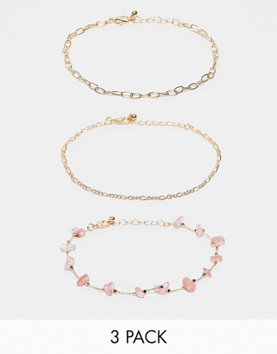 Lot de 3 bracelets de cheville avec petites pierres semi-précieuses - Asos Design - Modalova