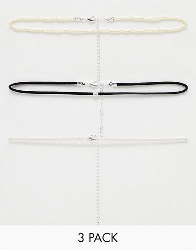 Lot de 3 collier ras du cou en corde ornés de perles et à détail chaîne - Asos Design - Modalova