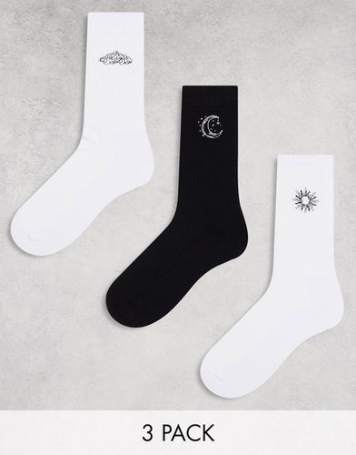 Lot de 3 paires de chaussettes à broderie céleste - Blanc - Asos Design - Modalova