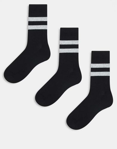 Lot de 3 paires de chaussettes à rayures - Gris chiné - Asos Design - Modalova