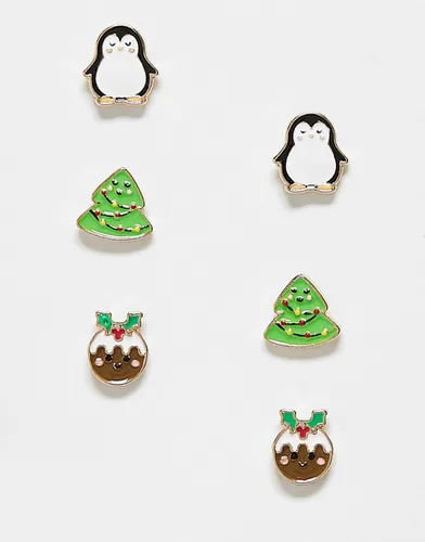 Lot de 3 paires de boucles d'oreilles originales pour Noël en émail - Asos Design - Modalova