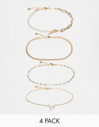 Lot de 4 bracelets de cheville avec perles fantaisie et chaînes variées - Doré - Asos Design - Modalova