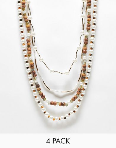 Lot de 4 colliers ornés de perles et de perles fantaisie - Asos Design - Modalova