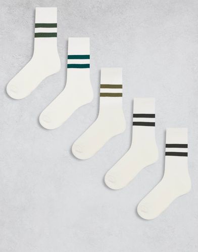 Lot de 5 paires de chaussettes à rayures - Écru - Asos Design - Modalova