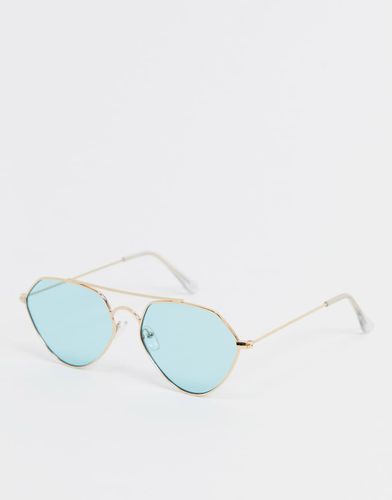 Lunettes de soleil angulaires avec barre supérieure et verres bleus - Asos Design - Modalova