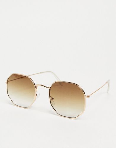 Lunettes de soleil hexagonales en métal avec verres marron dégradés - Asos Design - Modalova