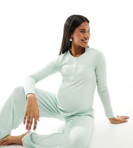 ASOS DESIGN Maternity - Mix & Match - Top de pyjama côtelé à col tunisien avec dentelle - Asos Maternity - Modalova
