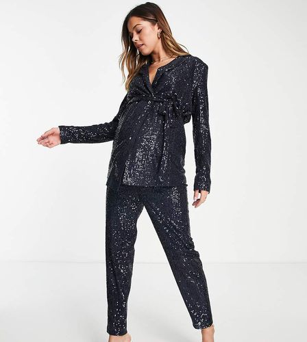 ASOS DESIGN Maternity - Blazer de tailleur croisé en jersey à sequins - Bleu de minuit - Asos Maternity - Modalova