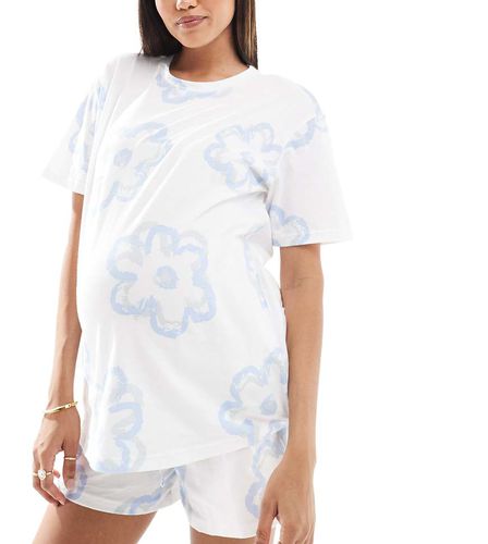 ASOS DESIGN Maternity - Ensemble de pyjama avec t-shirt oversize et short à fleurs - Crème - Asos Maternity - Modalova