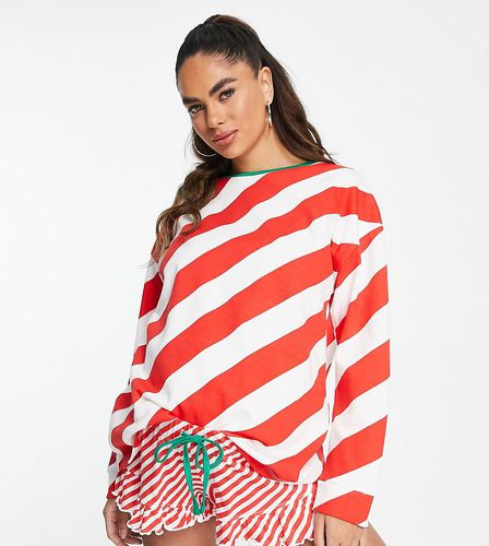 ASOS DESIGN Maternity - Ensemble pyjama de Noël avec short et sweat ample à rayures - Rouge/blanc - Asos Maternity - Modalova