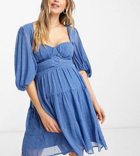 ASOS DESIGN Maternity - Robe courte style corset avec ceinture et manches bouffantes - Bleu - Asos Maternity - Modalova