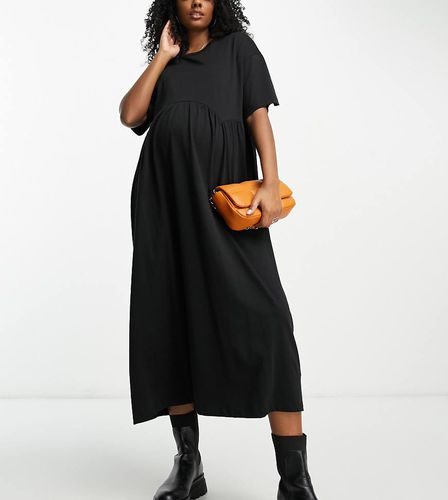 ASOS DESIGN Maternity - Robe babydoll mi-longue à manches courtes et coutures apparentes - Noir - Asos Maternity - Modalova