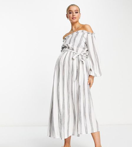 ASOS DESIGN Maternity - Robe de plage mi-longue à rayures et épaules dénudées - Asos Maternity - Modalova