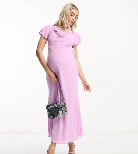 ASOS DESIGN Maternity - Robe mi-longue à col bénitier et manches évasées - Lilas - Asos Maternity - Modalova