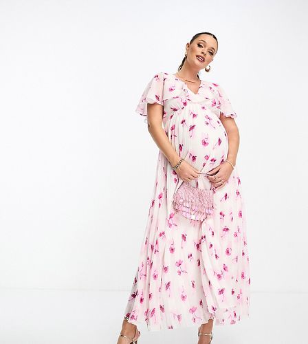 ASOS DESIGN Maternity - Robe mi-longue à fleurs avec manches anges et ourlet plissé - Asos Maternity - Modalova