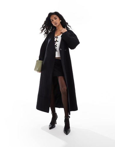 Manteau en laine sans col avec taille cintrée - Noir - Asos Design - Modalova