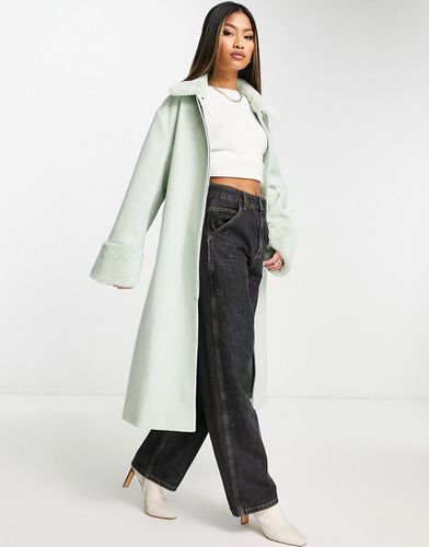 Manteau habillé avec poignets et col en fausse fourrure - Sauge - Asos Design - Modalova