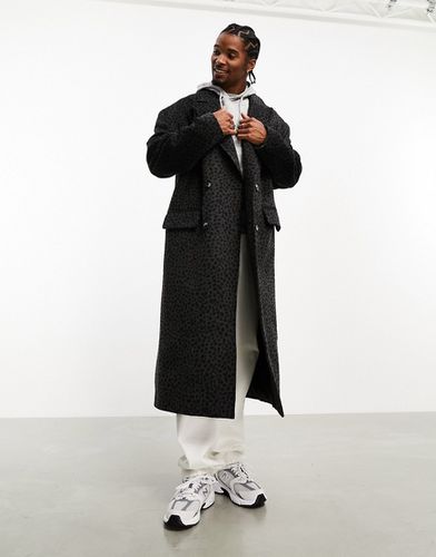 Manteau oversize façon laine à imprimé léopard - Gris - Asos Design - Modalova