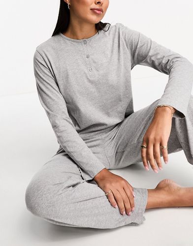 Mix & Match - Haut de pyjama à col tunisien en coton à manches longues - chiné - Asos Design - Modalova