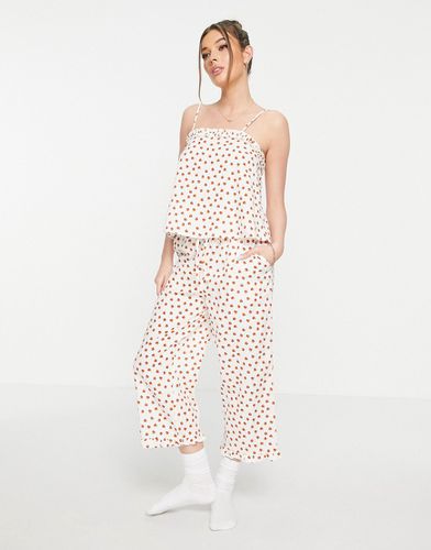 Mix & Match - Pantalon de pyjama en lin fleuri avec volants - Crème et rouge - Asos Design - Modalova
