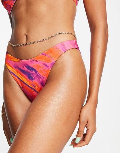 Mix and Match - Bas de bikini taille basse échancré à imprimé marbre coucher de soleil - Asos Design - Modalova
