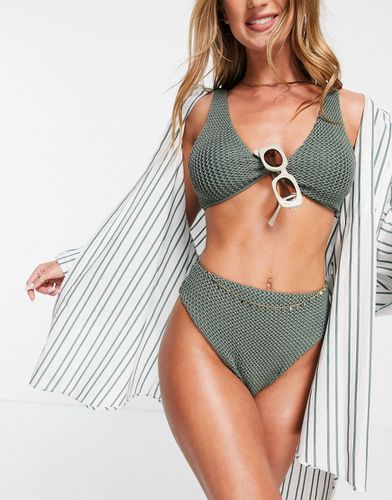 Mix and match - Bas de bikini taille haute échancré au crochet - Kaki - Asos Design - Modalova
