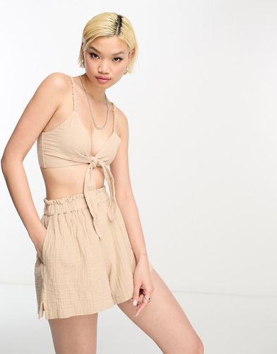 Short d'ensemble virevoltant en gaze de coton - Taupe - Asos Design - Modalova