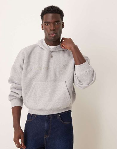 Sweat à capuche court et oversize avec épaules tombantes et imprimé sur la poitrine - Gris - Asos Design - Modalova