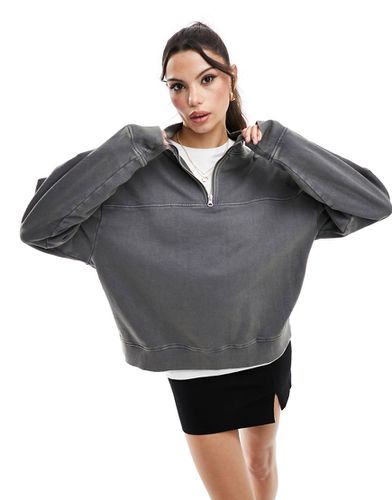 Sweat-shirt à col zippé - Anthracite délavé - Asos Design - Modalova