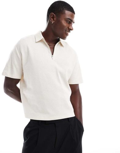 Polo décontracté coupe carrée à fermeture éclair - Crème - Asos Design - Modalova