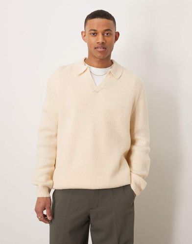 Polo oversize en maille brosse  encoche - Avoine - Asos Design - Modalova