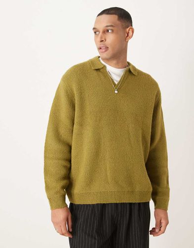 Polo oversize en maille brossée à encolure crantée - Kaki - Asos Design - Modalova