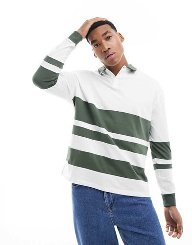 Polo style rugby oversize à manches longues effet coupé-cousu - Blanc et vert - Asos Design - Modalova