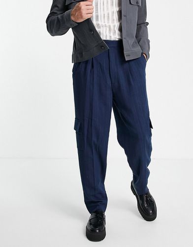 Pantalon cargo slim taille haute habillé - Bleu à rayures - Asos Design - Modalova