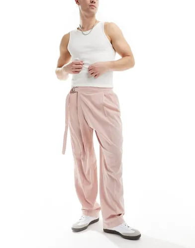 Pantalon ample habillé avec rabat asymétrique en lin mélangé - Vieux - Asos Design - Modalova